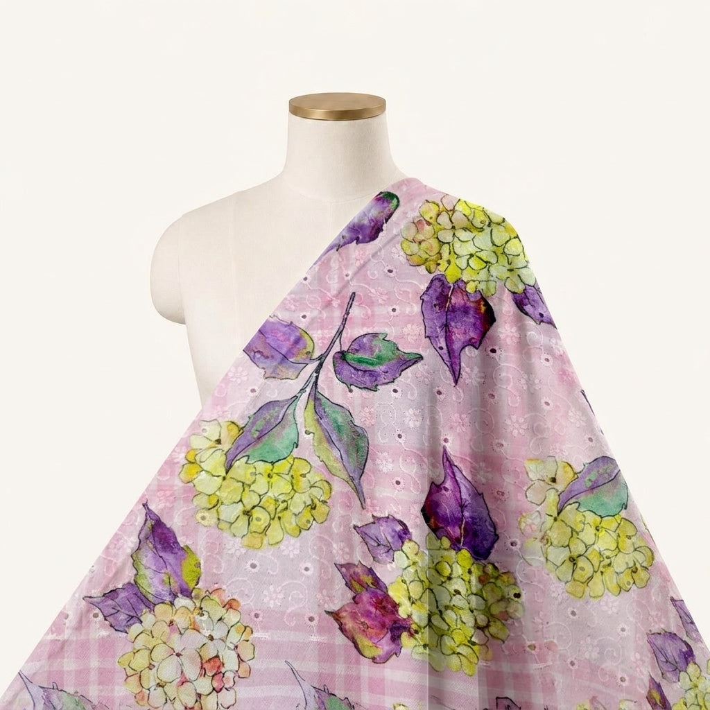 Hakoba Pink Hakoba Cotton Fabric Draped as a saree
