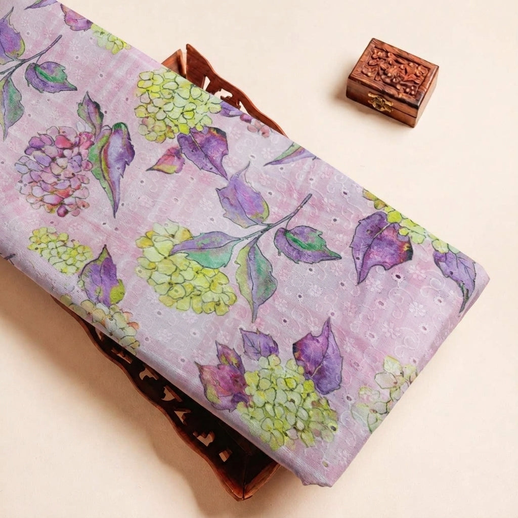 Folded Pink Hakoba Cotton Fabric Highlighting Floral and Texture