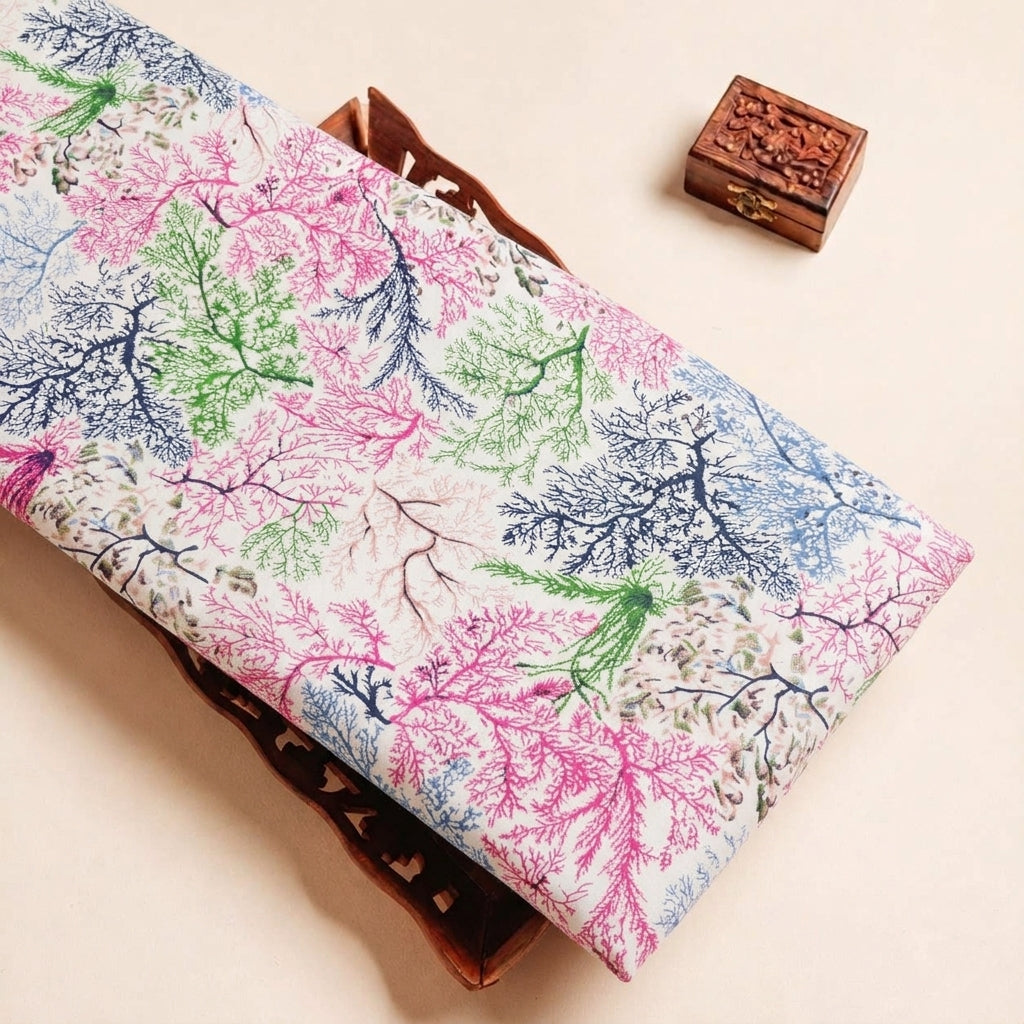 Folded Pink Hakoba Cotton Fabric Highlighting Floral and Texture