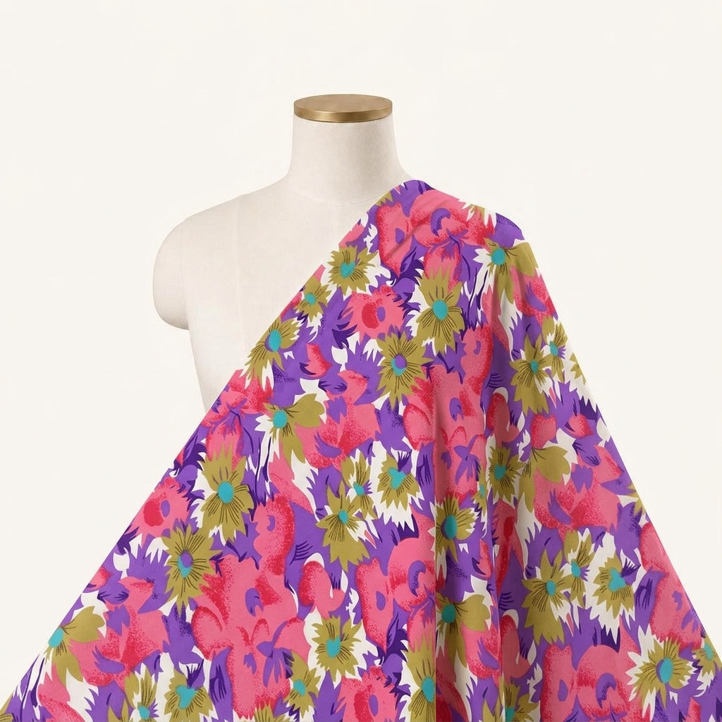 Floral Purple Floral Bizzy Lizzy Fabric Draped as a saree