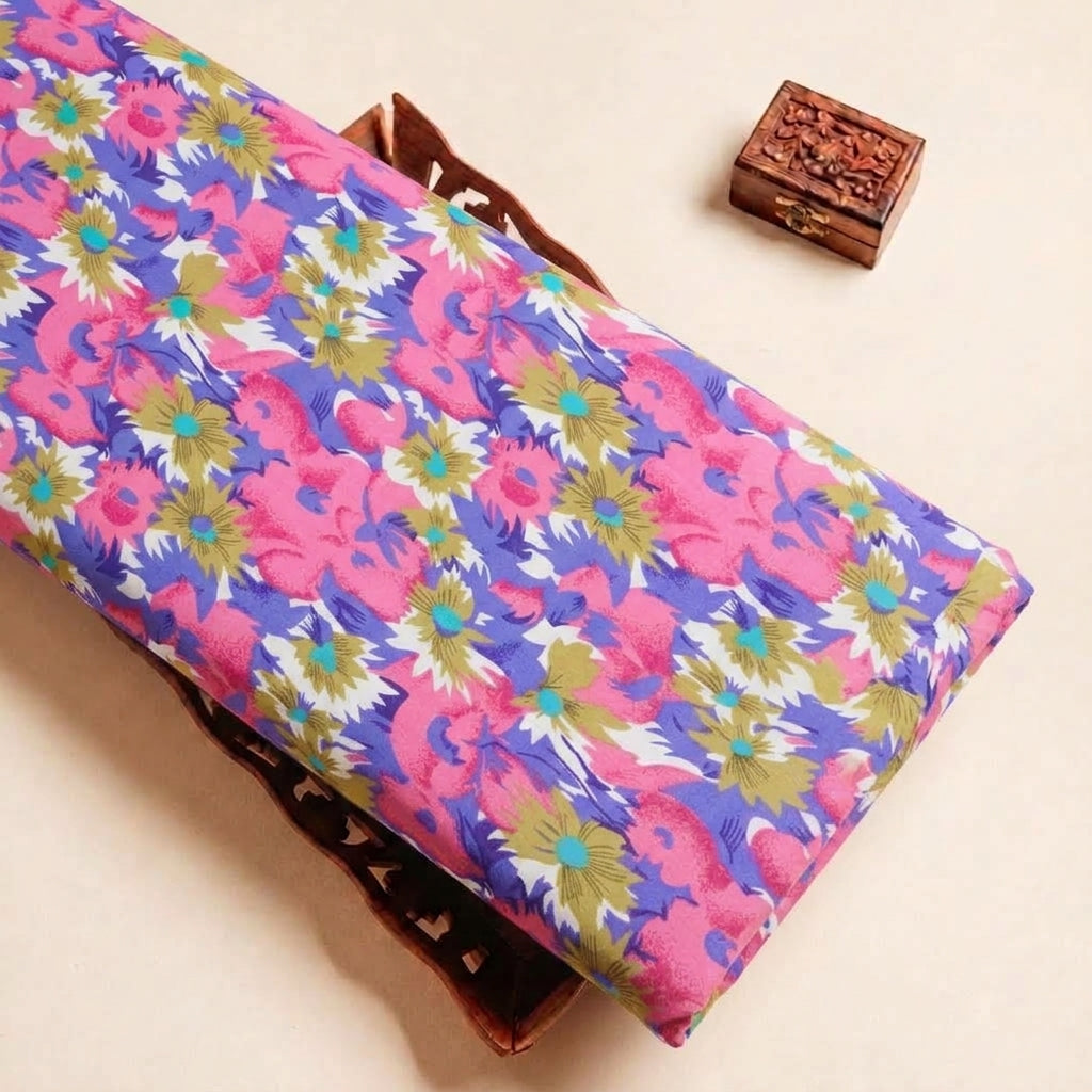 Folded Purple Floral Bizzy Lizzy Fabric Highlighting and Texture