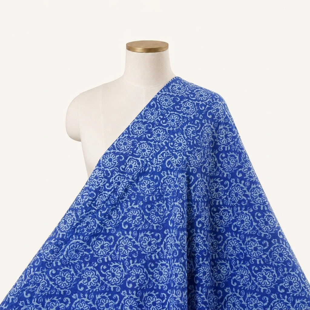 Floral Blue Floral Bizzy Lizzy Fabric Draped as a saree