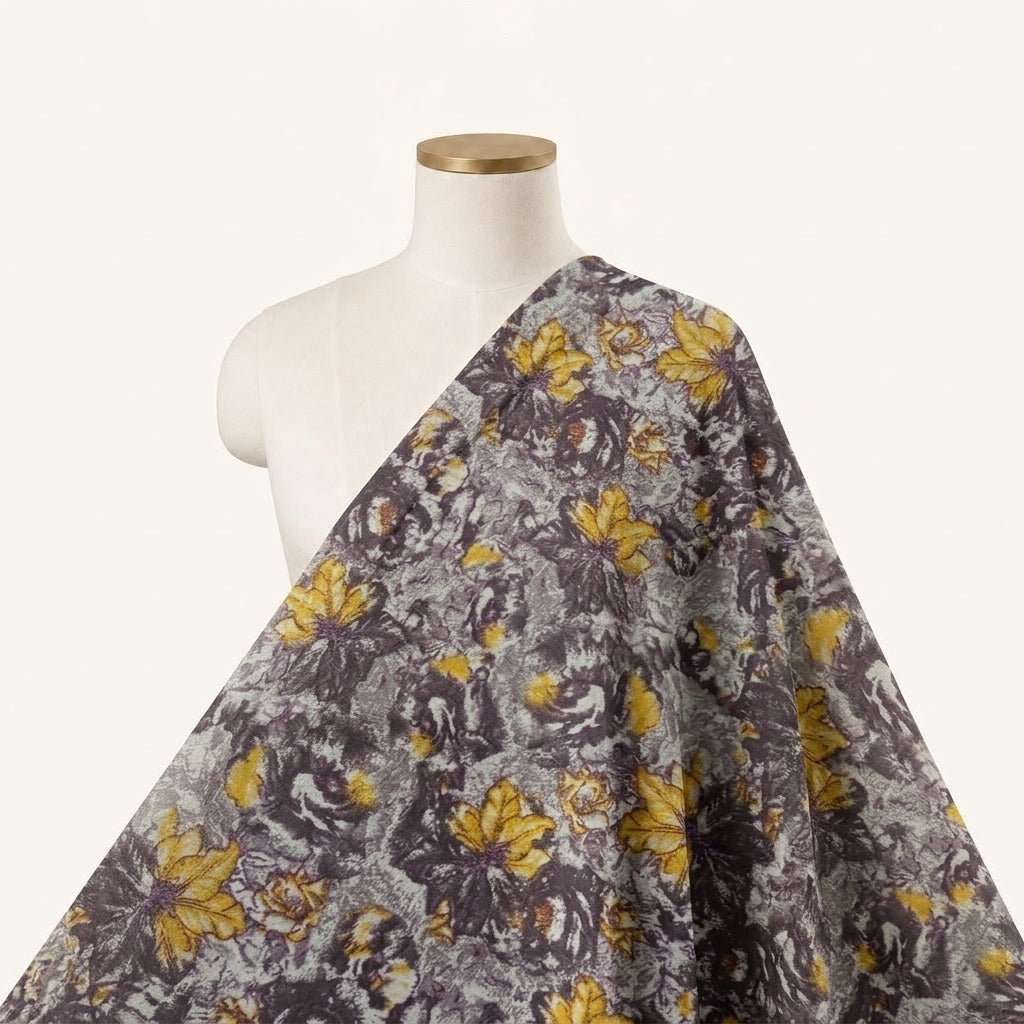 Floral Dark Purple Floral Bizzy Lizzy Fabric Draped as a saree