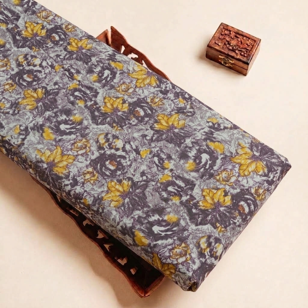 Folded Dark Purple Floral Bizzy Lizzy Fabric Highlighting and Texture