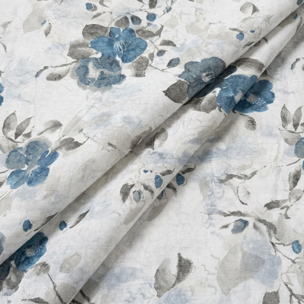 Grey Floral Cotton Fabric - EL00070 - EL00070 - folds