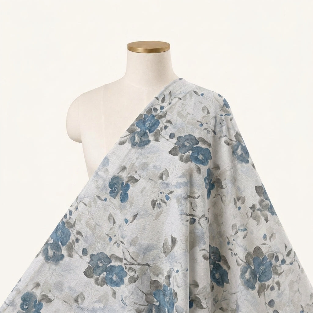 Floral Grey Floral Cotton Fabric Draped as a saree