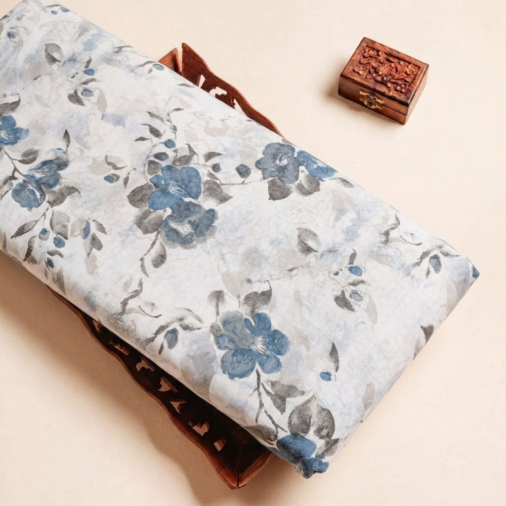 Grey Floral Cotton Fabric - EL00070 - EL00070 - tray_3
