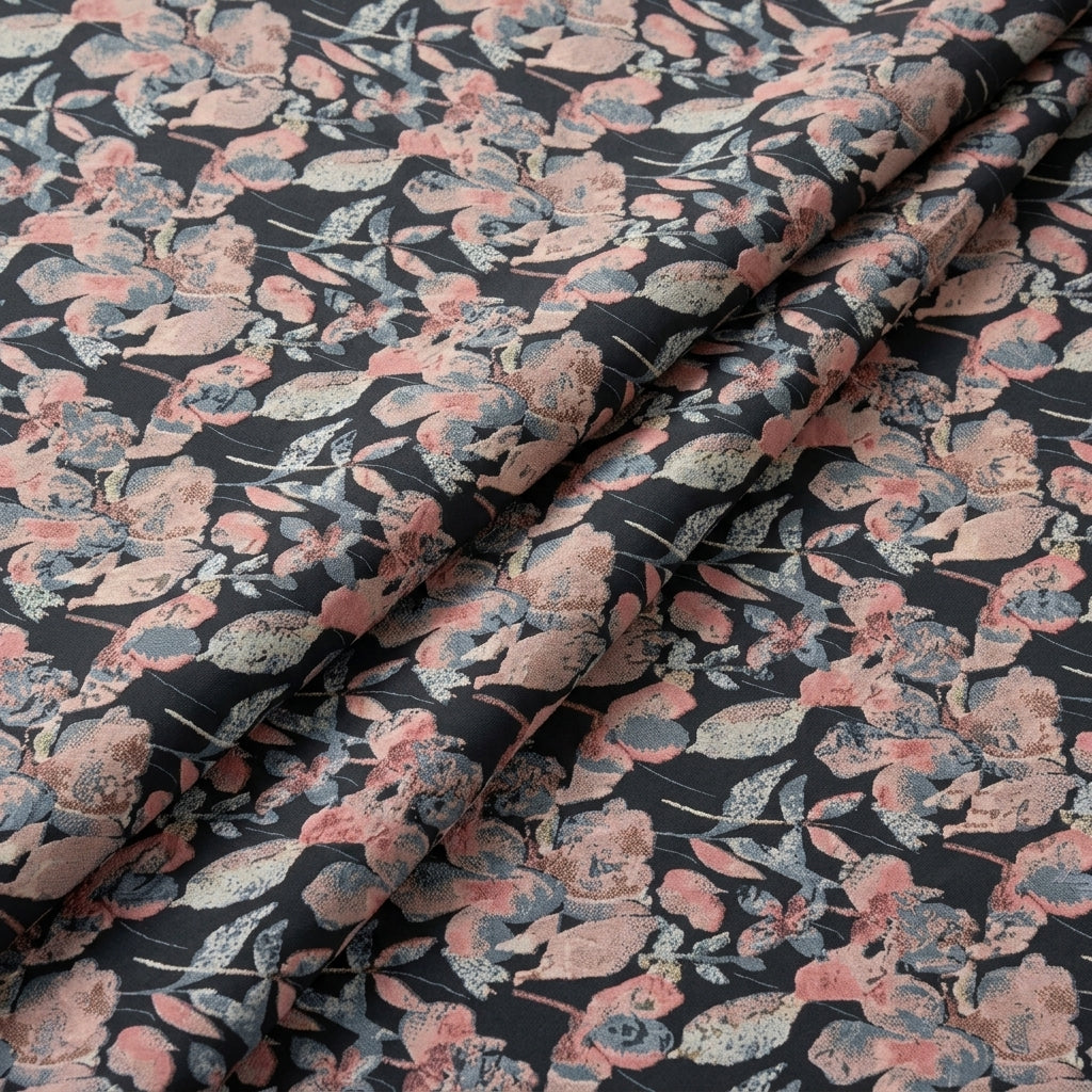 Folded Floral Black Floral Bizzy Lizzy Fabric