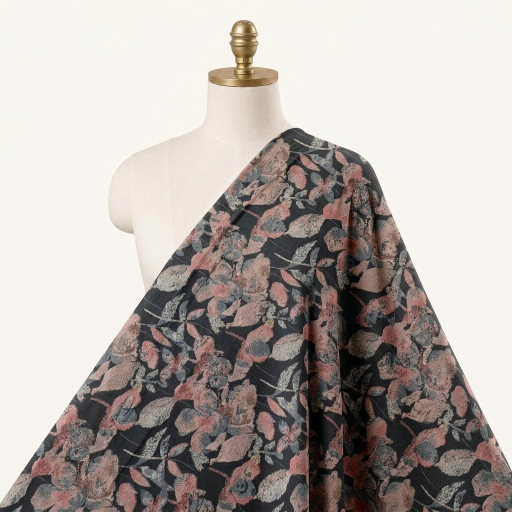 Floral Black Floral Bizzy Lizzy Fabric Draped as a saree