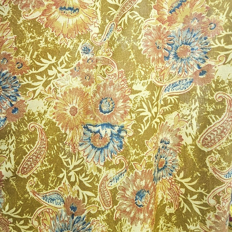 Mehndi Green Floral Cotton Fabric - EL00073 - EL00073 - Flat fabric