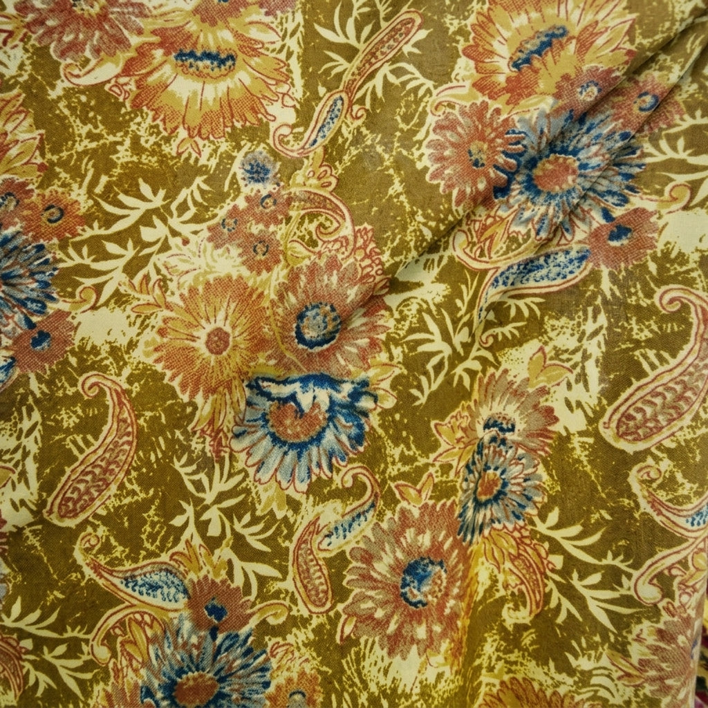 Folded Floral Mehndi Green Floral Cotton Fabric