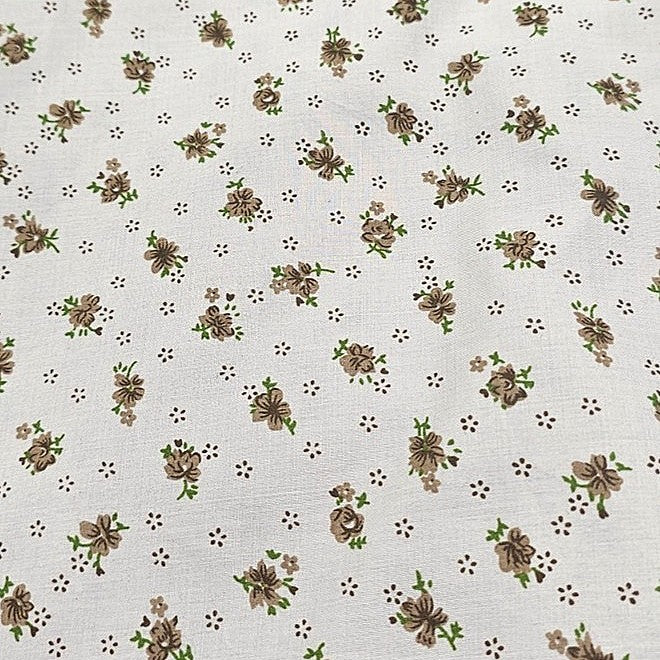 Light Brown Floral Cotton Fabric - EL00075 - EL00075 - Flat fabric