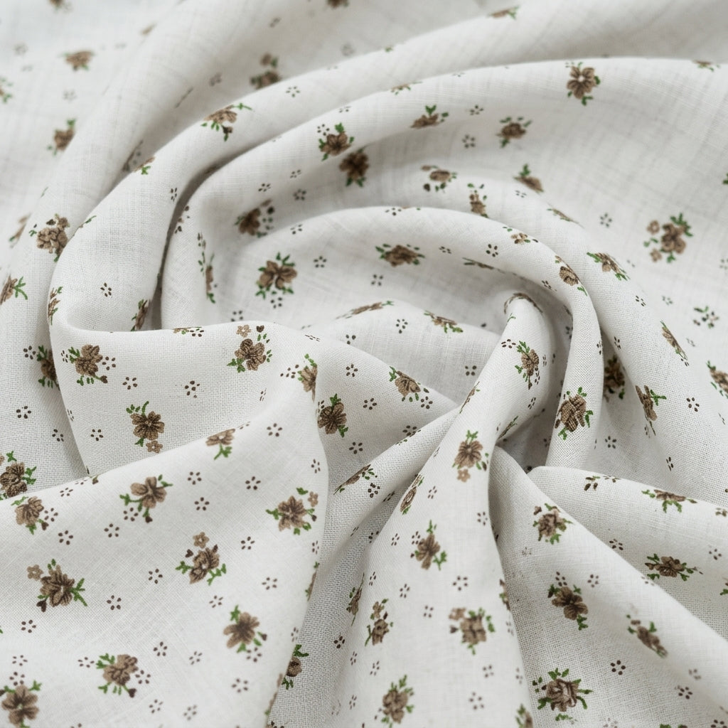 Swirled Floral Light Brown Floral Cotton Fabric