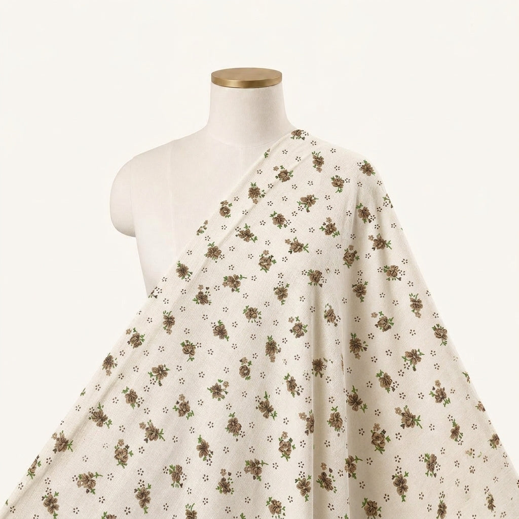 Light Brown Floral Cotton Fabric - EL00075 - EL00075 - saree_drape