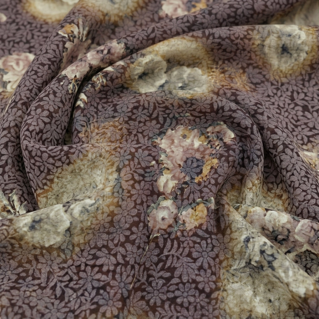 Swirled Floral Brown Floral Cotton Fabric
