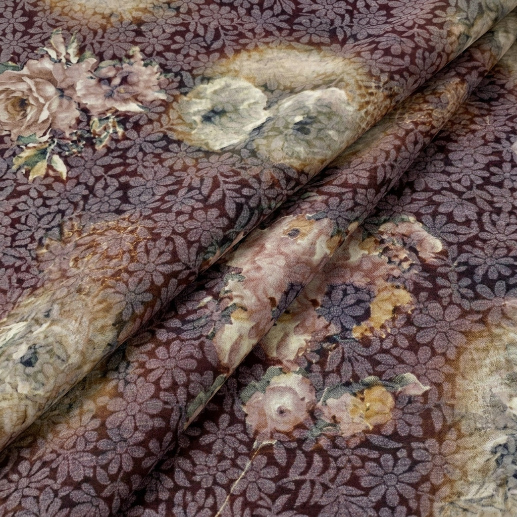 Folded Floral Brown Floral Cotton Fabric