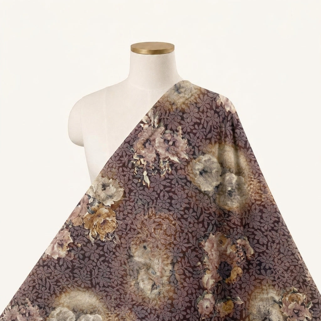 Floral Brown Floral Cotton Fabric Draped as a saree