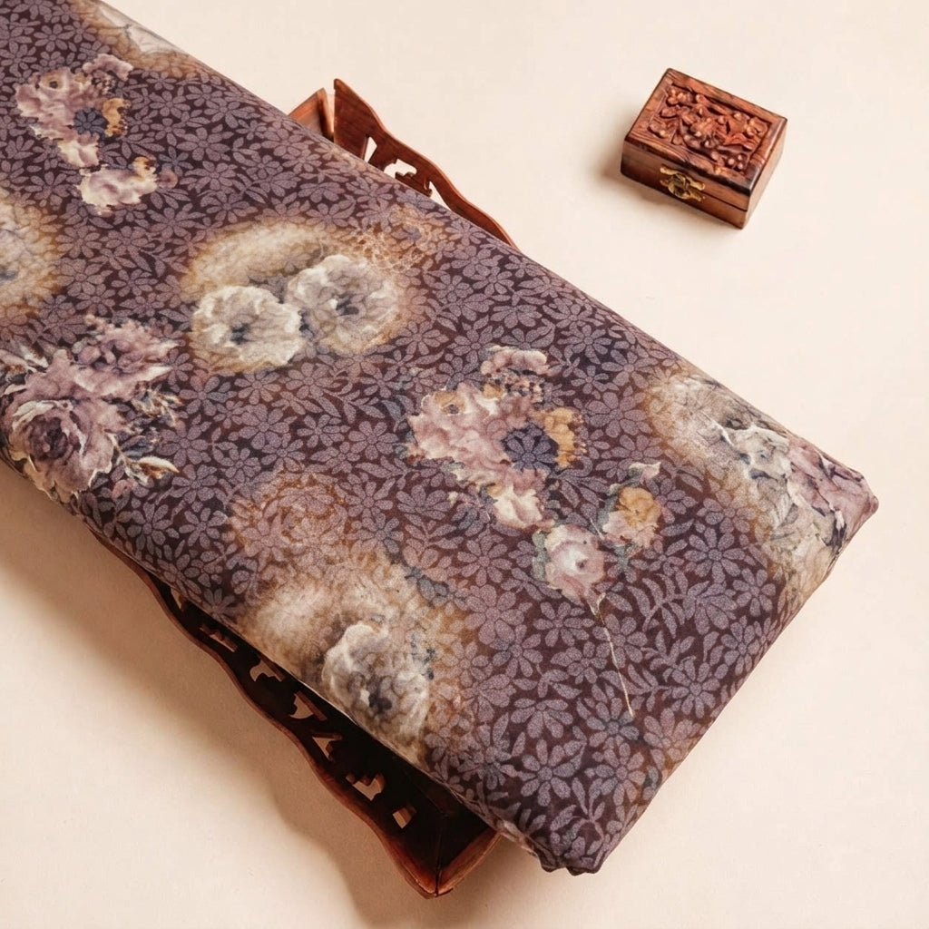 Folded Brown Floral Cotton Fabric Highlighting and Texture