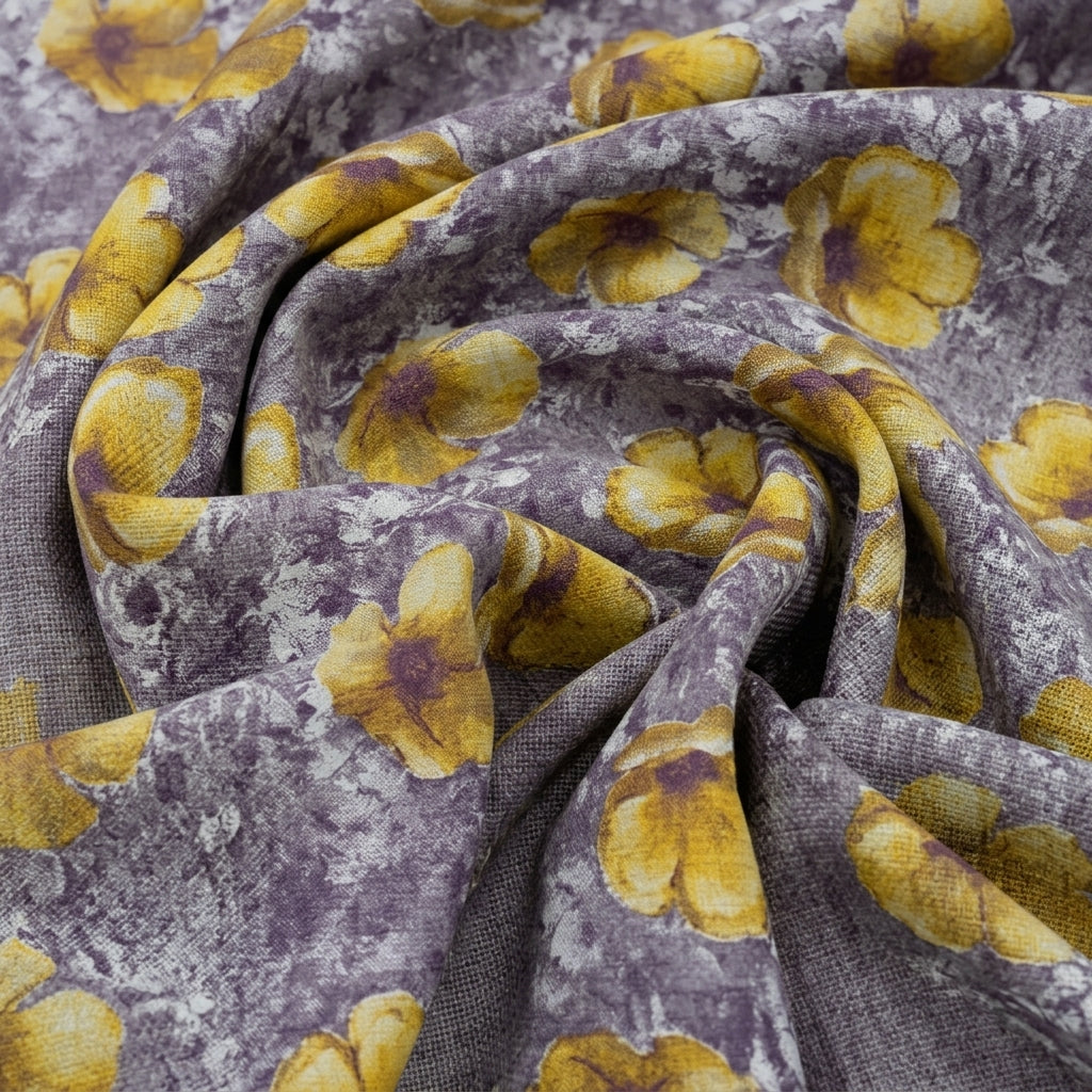 Swirled Floral Purple Floral Cotton Fabric