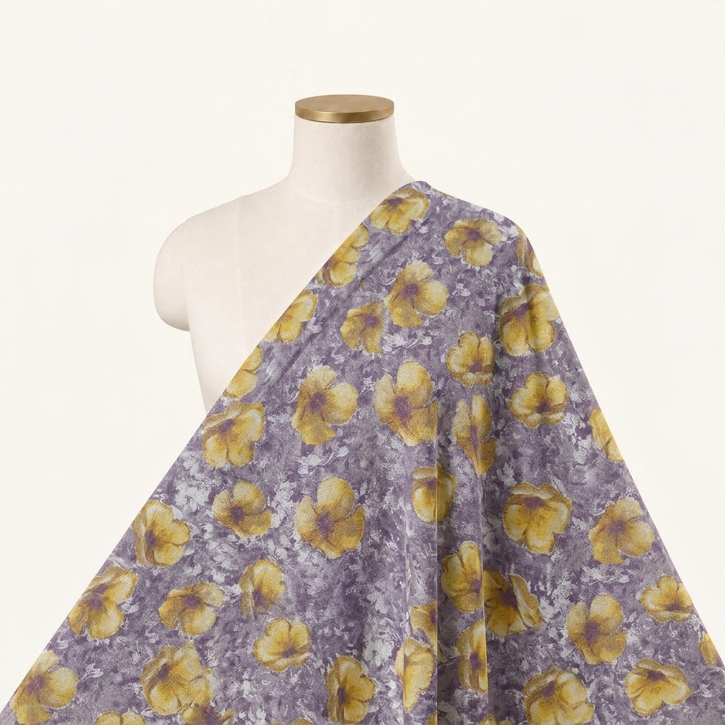 Floral Purple Floral Cotton Fabric Draped as a saree