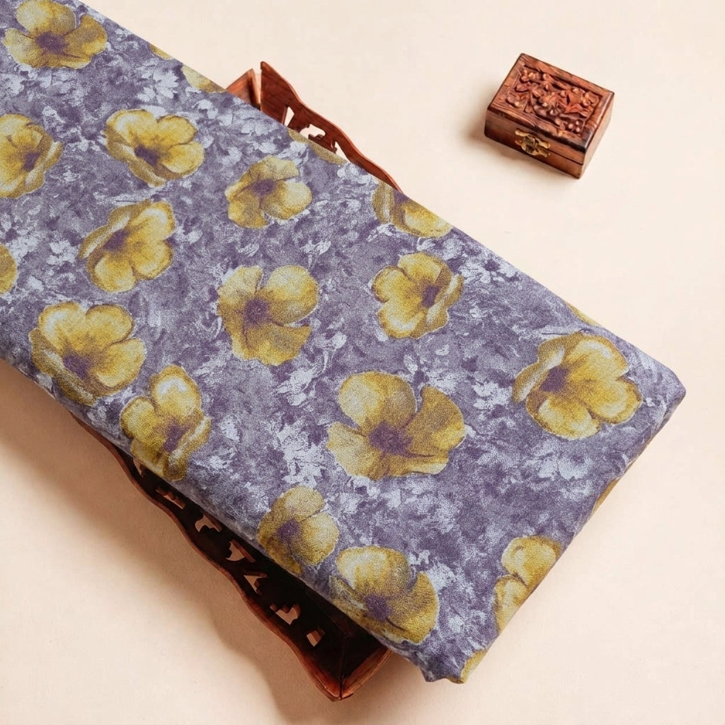 Folded Purple Floral Cotton Fabric Highlighting and Texture