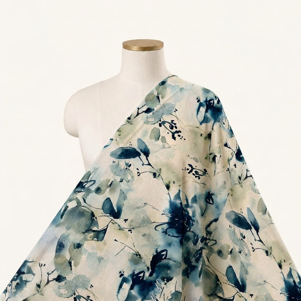 Floral Cream Floral Georgette Fabric Draped as a saree