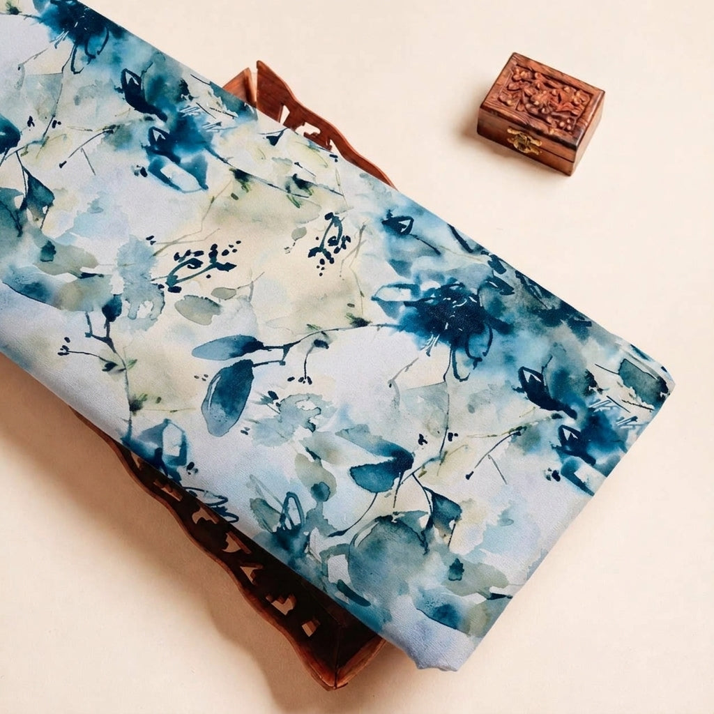Folded Cream Floral Georgette Fabric Highlighting and Texture