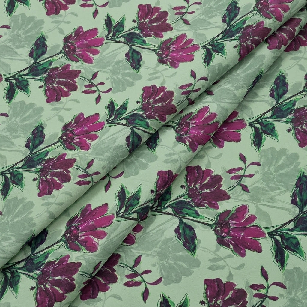 Folded Floral Green Floral Georgette Fabric