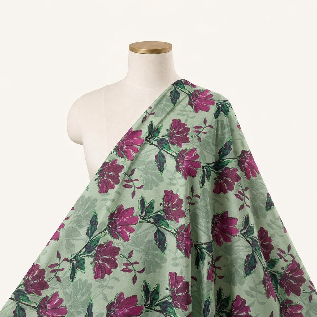 Floral Green Floral Georgette Fabric Draped as a saree