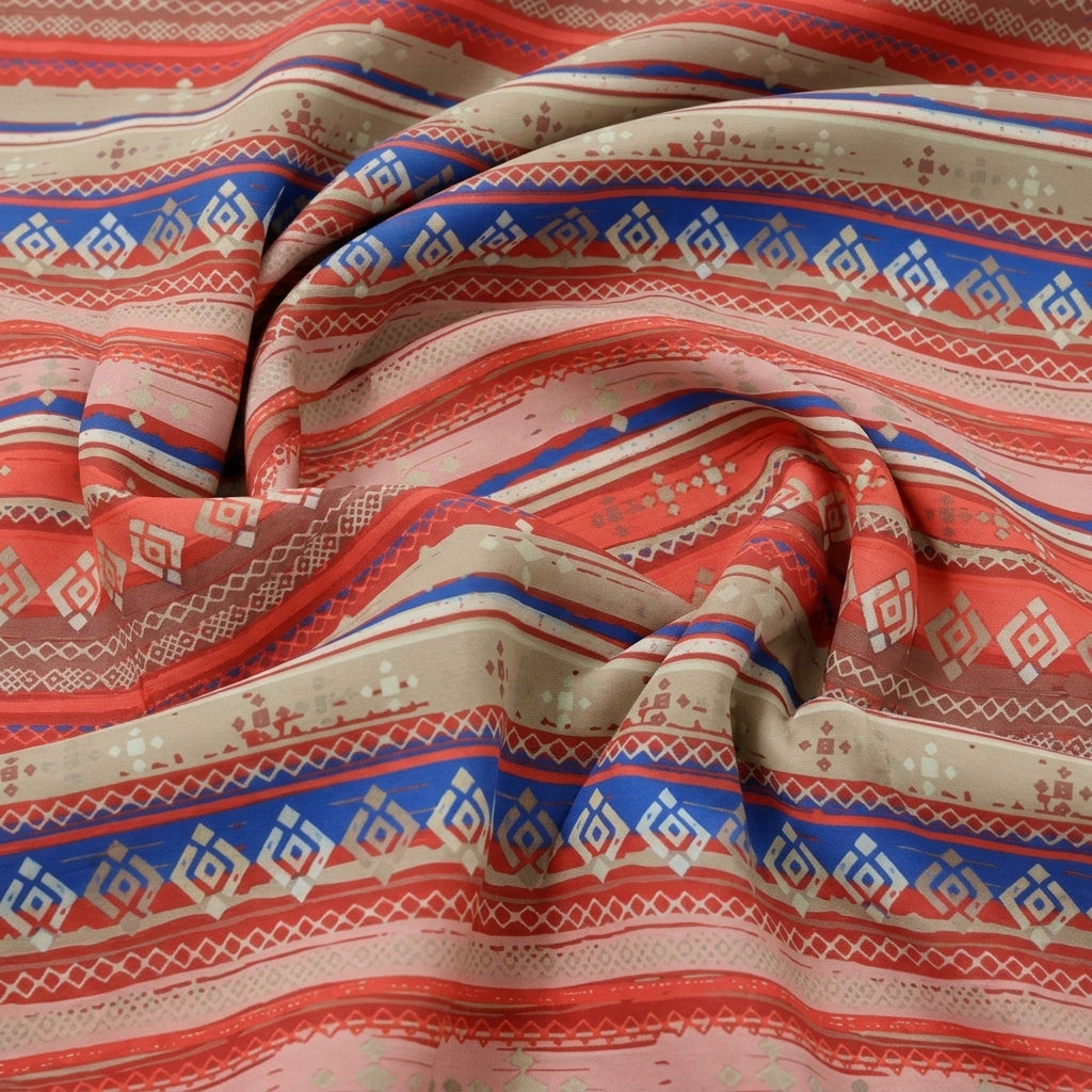Swirled Stripes Multicolor Stripes Georgette Fabric