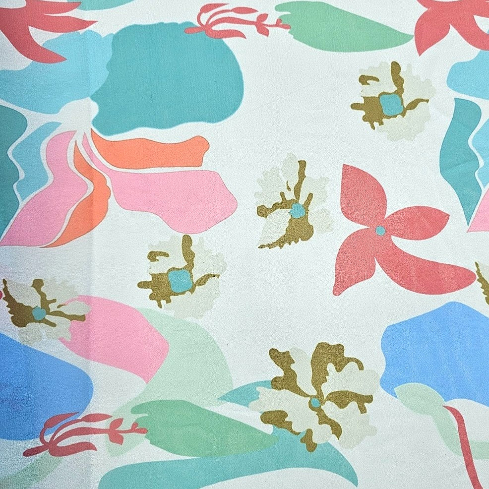Blue Floral Georgette Fabric - EL00240 - EL00240 - Flat fabric