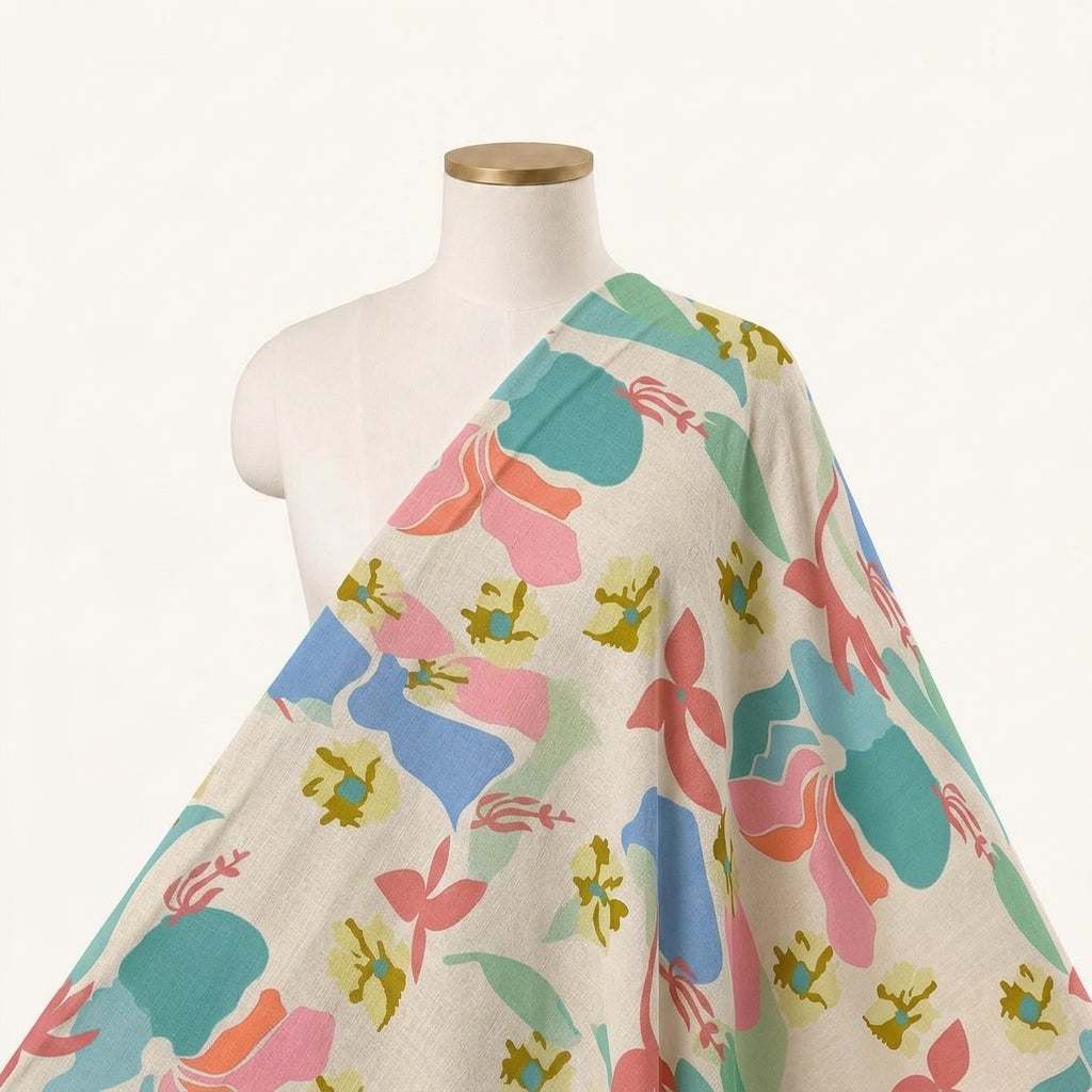 Floral Blue Floral Georgette Fabric Draped as a saree