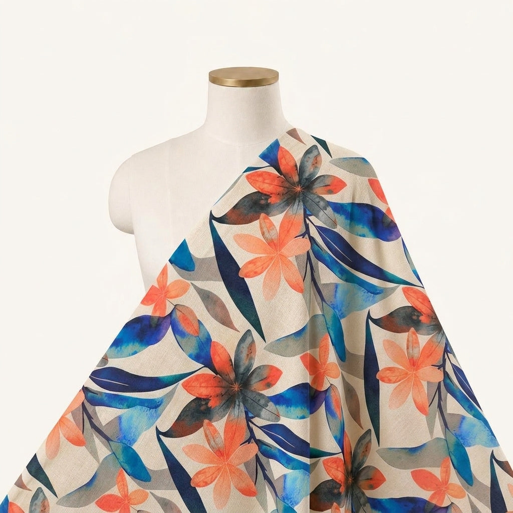 Floral Beige Floral Floral Fabric Draped as a saree