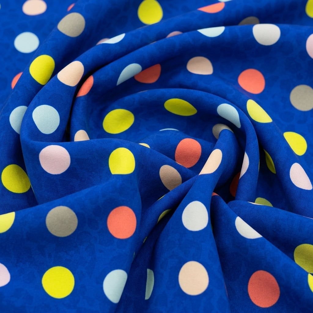 Swirled Polka Dots Blue Polka Dots Satin Fabric