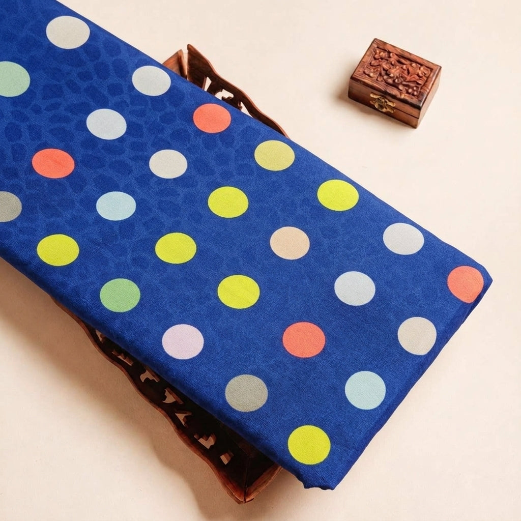 Folded Blue Polka Dots Satin Fabric Highlighting and Texture