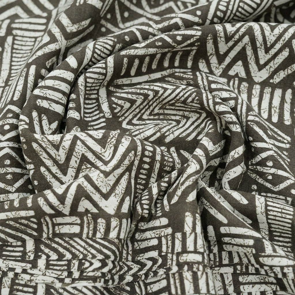 Swirled Abstract Brown Abstract Satin Fabric