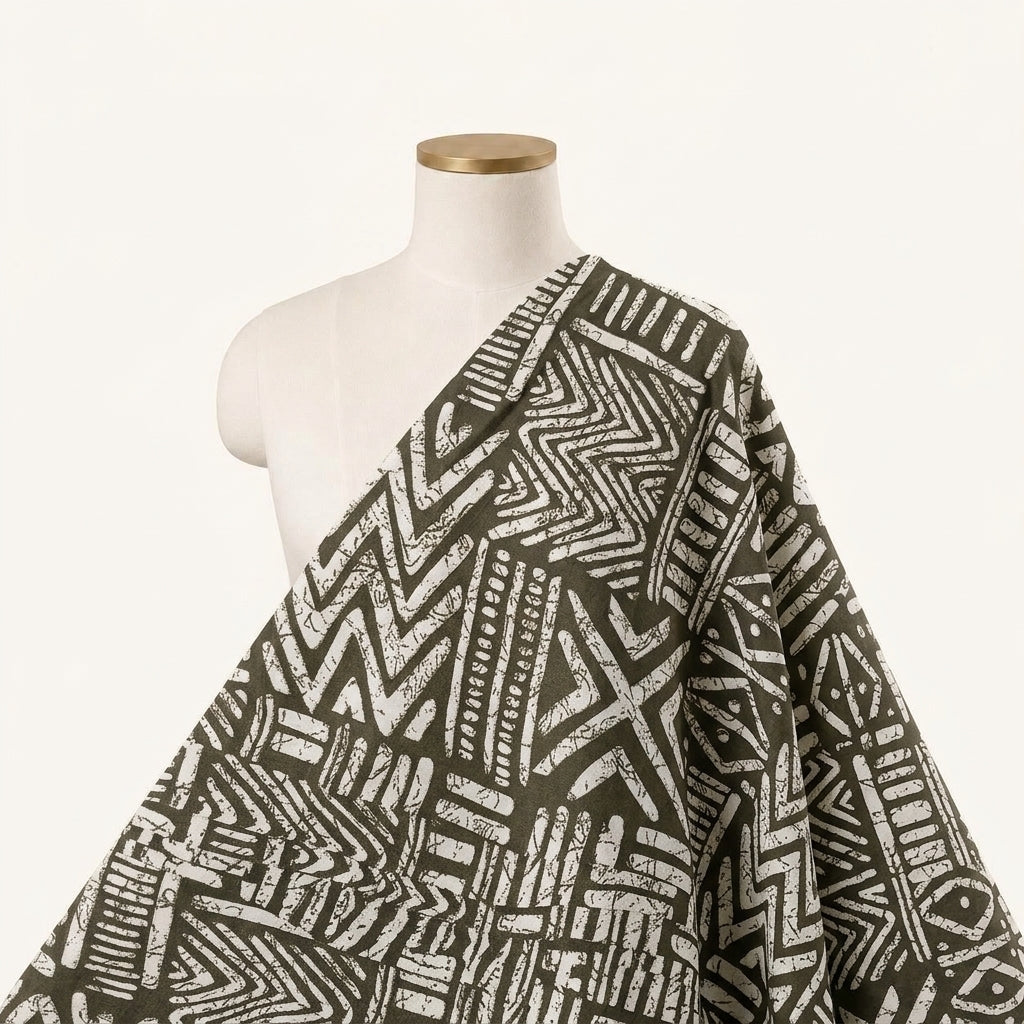 Abstract Brown Abstract Satin Fabric Draped as a saree