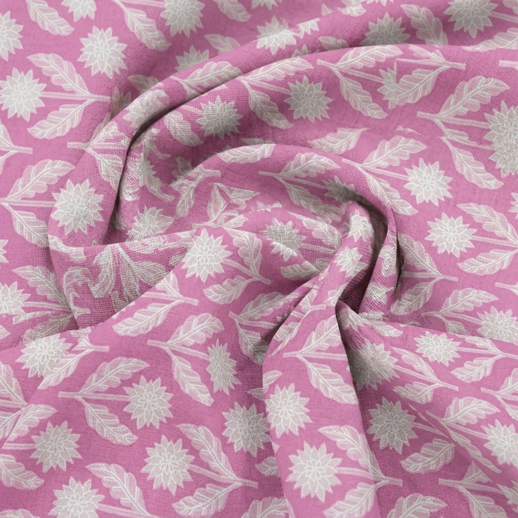 Swirled Floral Pink Floral Cotton Fabric