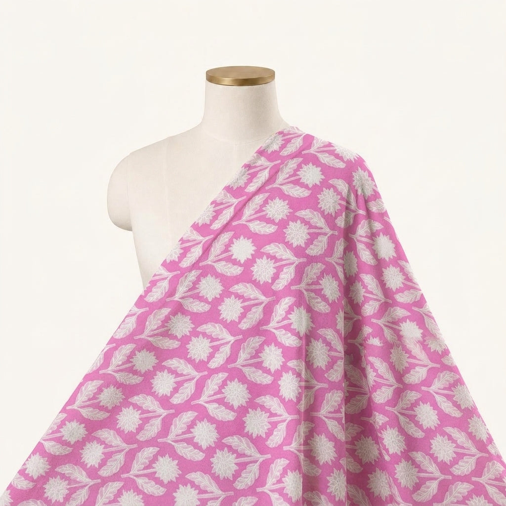 Floral Pink Floral Cotton Fabric Draped as a saree