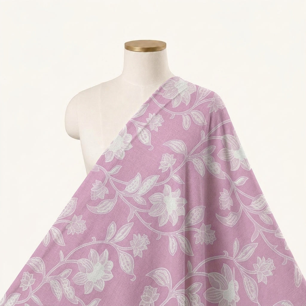 Floral Pink Floral Cotton Fabric Draped as a saree