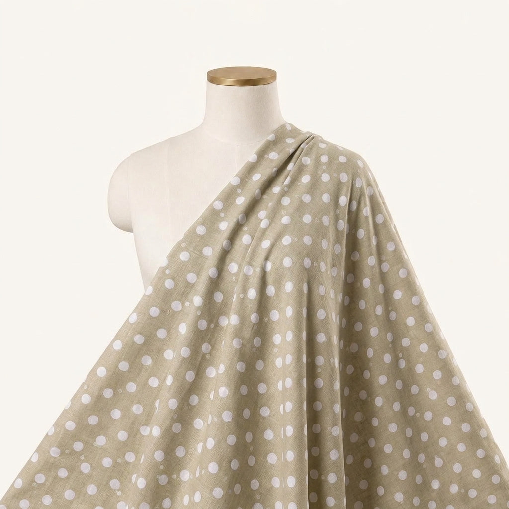 Polka Dot Light Yellow Polka Dot Cotton Fabric Draped as a saree