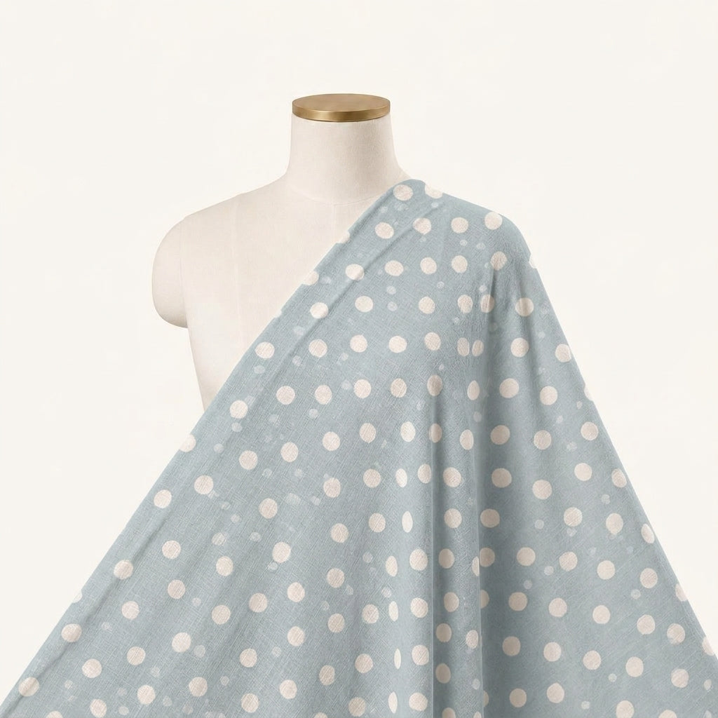 Polka Dot Light Blue Polka Dot Cotton Fabric Draped as a saree