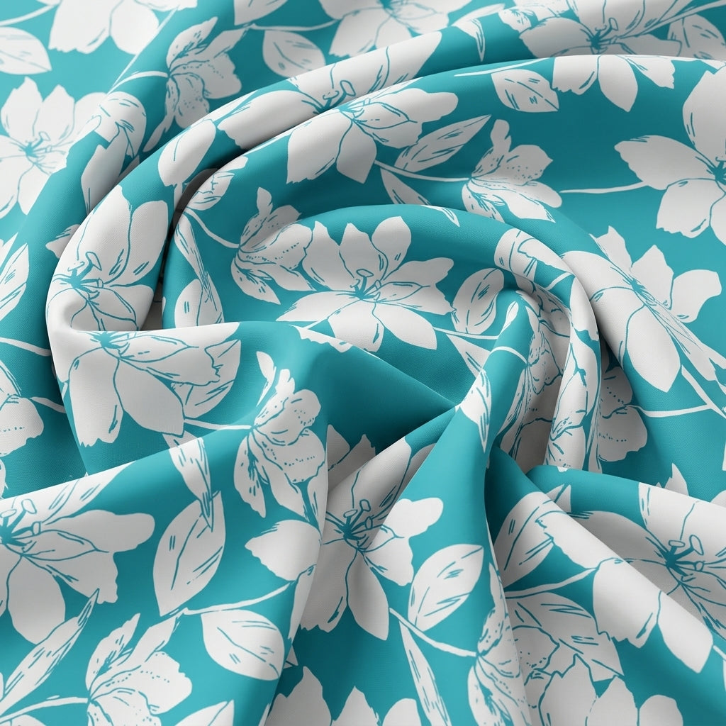 Swirled Floral Blue Floral Cotton Fabric