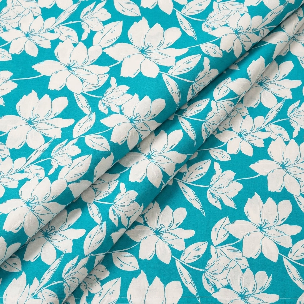 Folded Floral Blue Floral Cotton Fabric