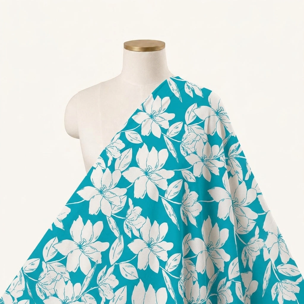 Floral Blue Floral Cotton Fabric Draped as a saree