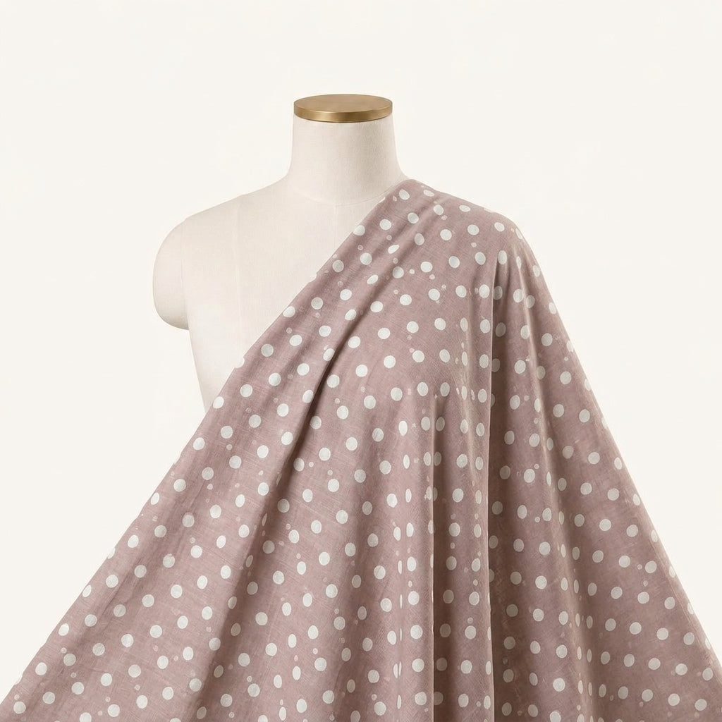 Polka Dot Light Peach Polka Dot Cotton Fabric Draped as a saree