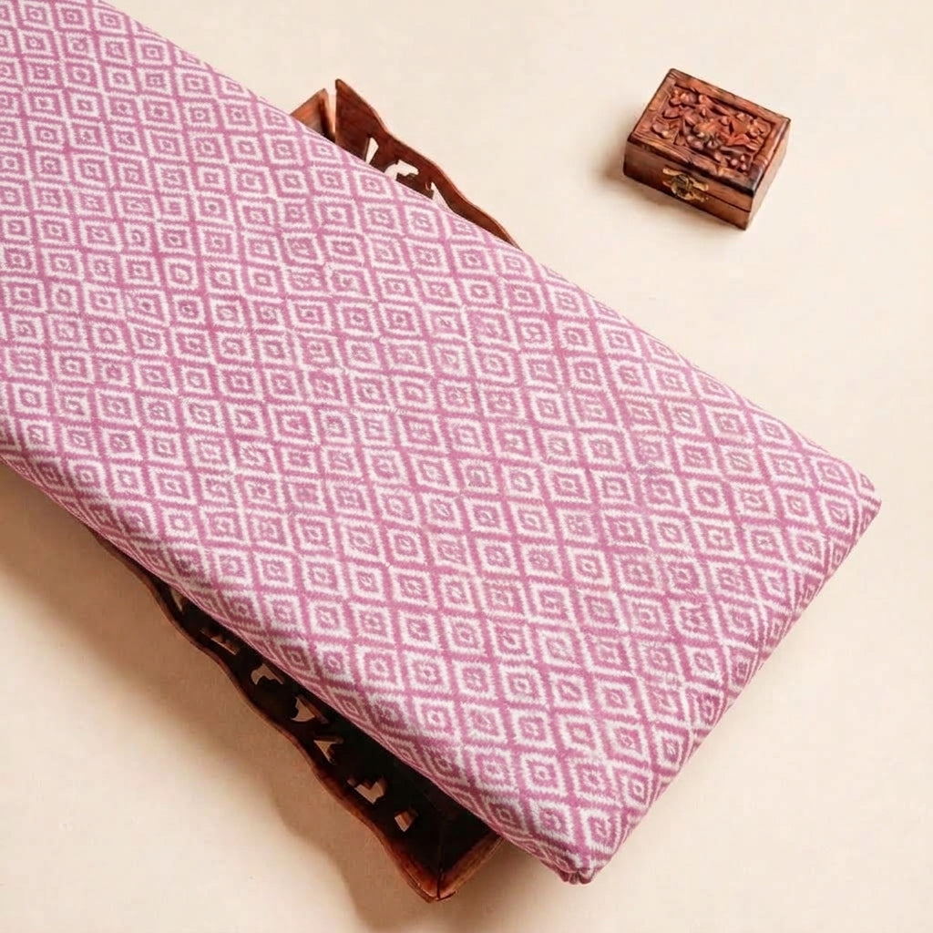 Folded Pink Printed Cotton Fabric Highlighting Polyester Mix and Texture