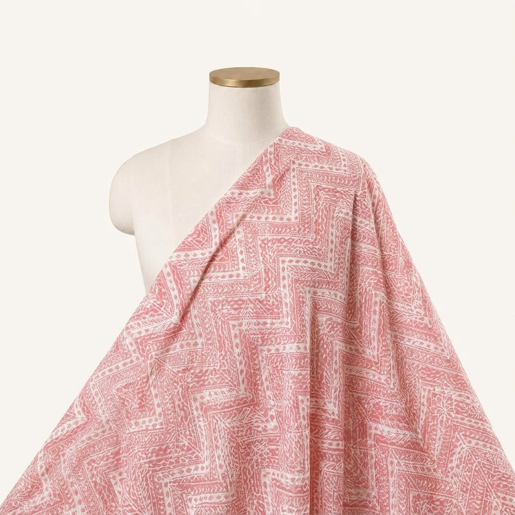 Chevron Pink Chevron Cotton Fabric Draped as a saree