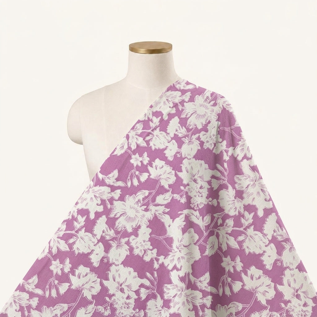 Floral Purple Floral Cotton Fabric Draped as a saree