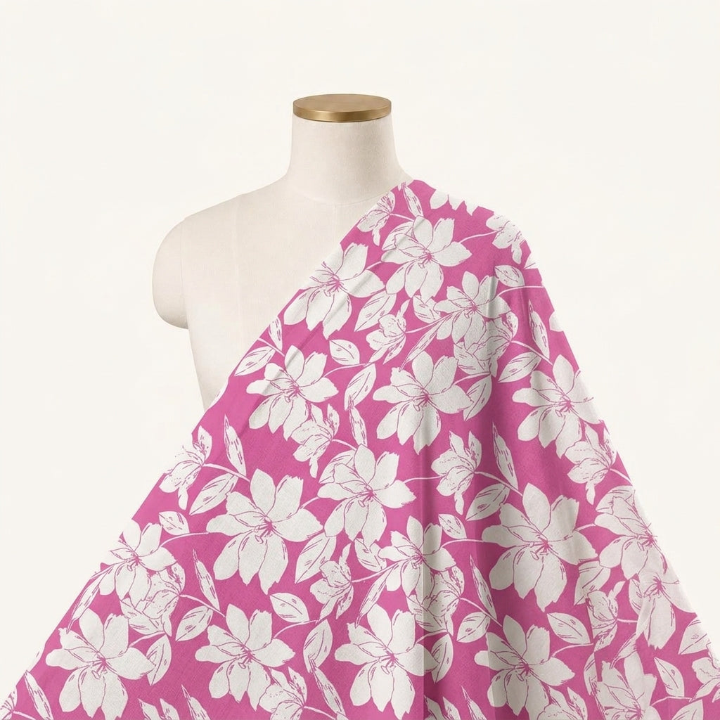Floral Pink Floral Cotton Fabric Draped as a saree
